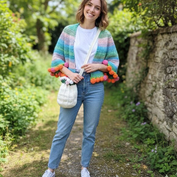 Hand Crafted Jackets & Blazers - Hand-Crocheted Rose Bouquet Scarf/Shawl New
